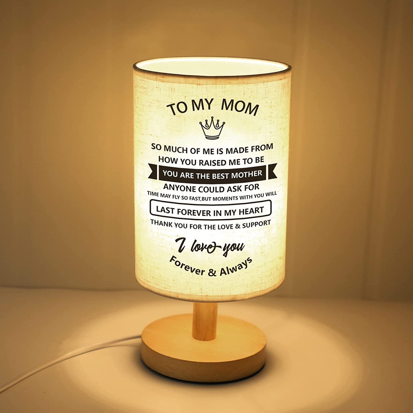 Mom Birthday/ Mothers Day Gifts - Fabric Wooden Desk Table Lamp for Bedroom Living Room