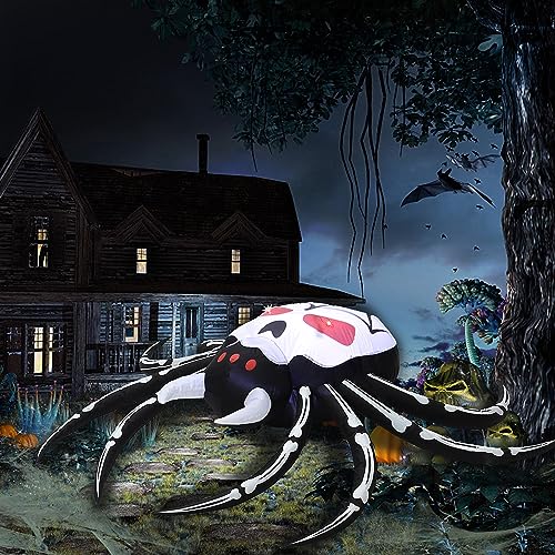 Halloween Inflatable Skull Face Spider Scary Creepy, Blow Up Spider with Built-in LED