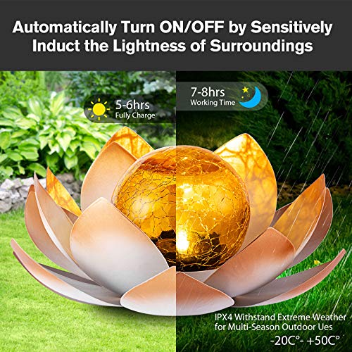 Lotus Solar Light  Garden Decor ,Waterproof LED Crackle Globe Glass Flower Light