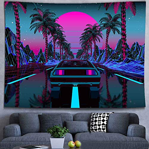 Urban Street Scene -Cars Palm Trees Sunset Tapestry