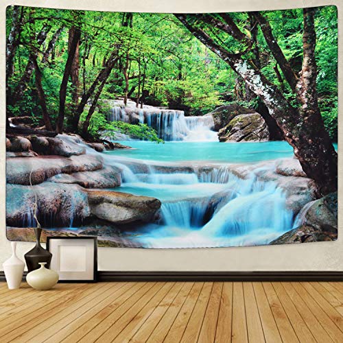 Nature Stone River Waterfall Forest Tapestry