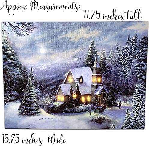 LED Holiday Christmas Canvas Church Print - Light Up Winter Scene - Forest Set