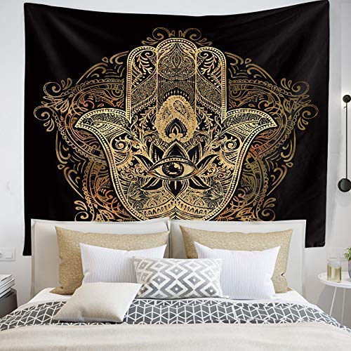 Psychedelic Trippy Hamsa Hand Tapestry & Hand of Fatima Grunge w/ Evil Eye Mystic Eastern Religious Art For Home Décoration