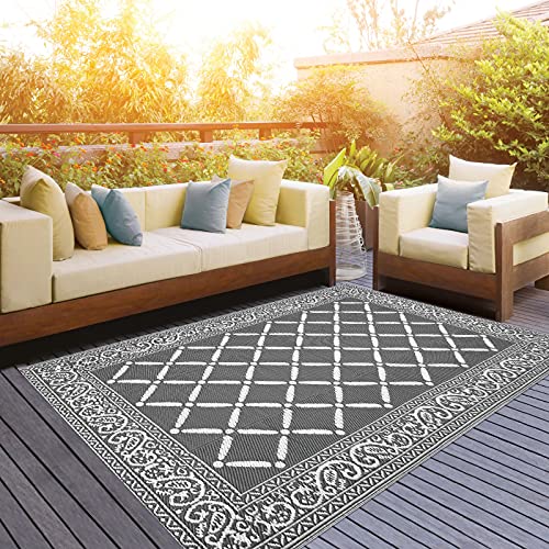 Large Reversible Mat Plastic Outdoor Area Rugs-Grey