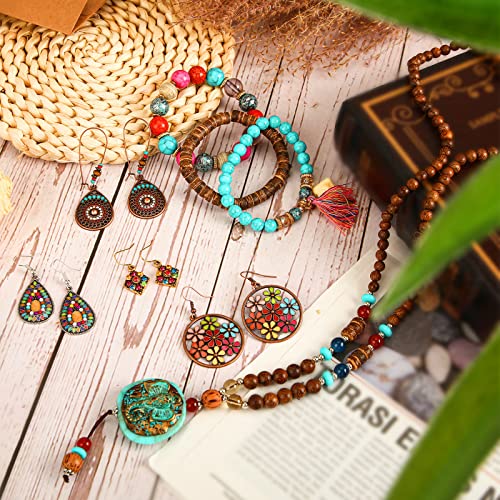 Beautiful 6 Pcs Boho Jewelry Set Vintage Dangle Earrings Beaded Bracelets Animal Tribe Beads Necklace for Women