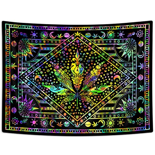 Leaf Tapestry, Tie Dye Leaf Mystic Trippy Hippie Sun Moon for Wall Decoration