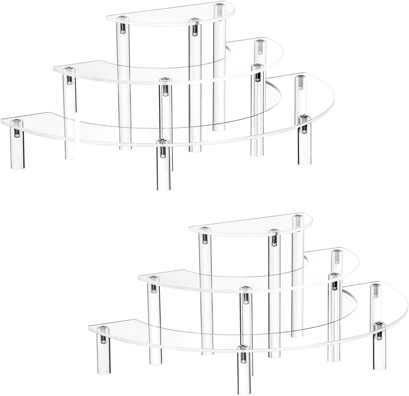 2 Pack Acrylic Risers Display Stand For Pop Figure, 3 Tier Clear Acrylic cupcake stand, Half Moon Dessert Stand for Display Or Collections (Acrylic Rods 2 set)