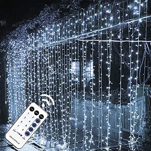 304 LED Curtain String Lights, 9.8 x 9.8 ft, 8 Modes Plug in w/ Remote