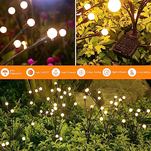 New Generation Bigger Waterproof Solar Outdoor Swaying Solar Garden Lights Firefly Lights for Patio Pathway Outdoor Decor Warm White