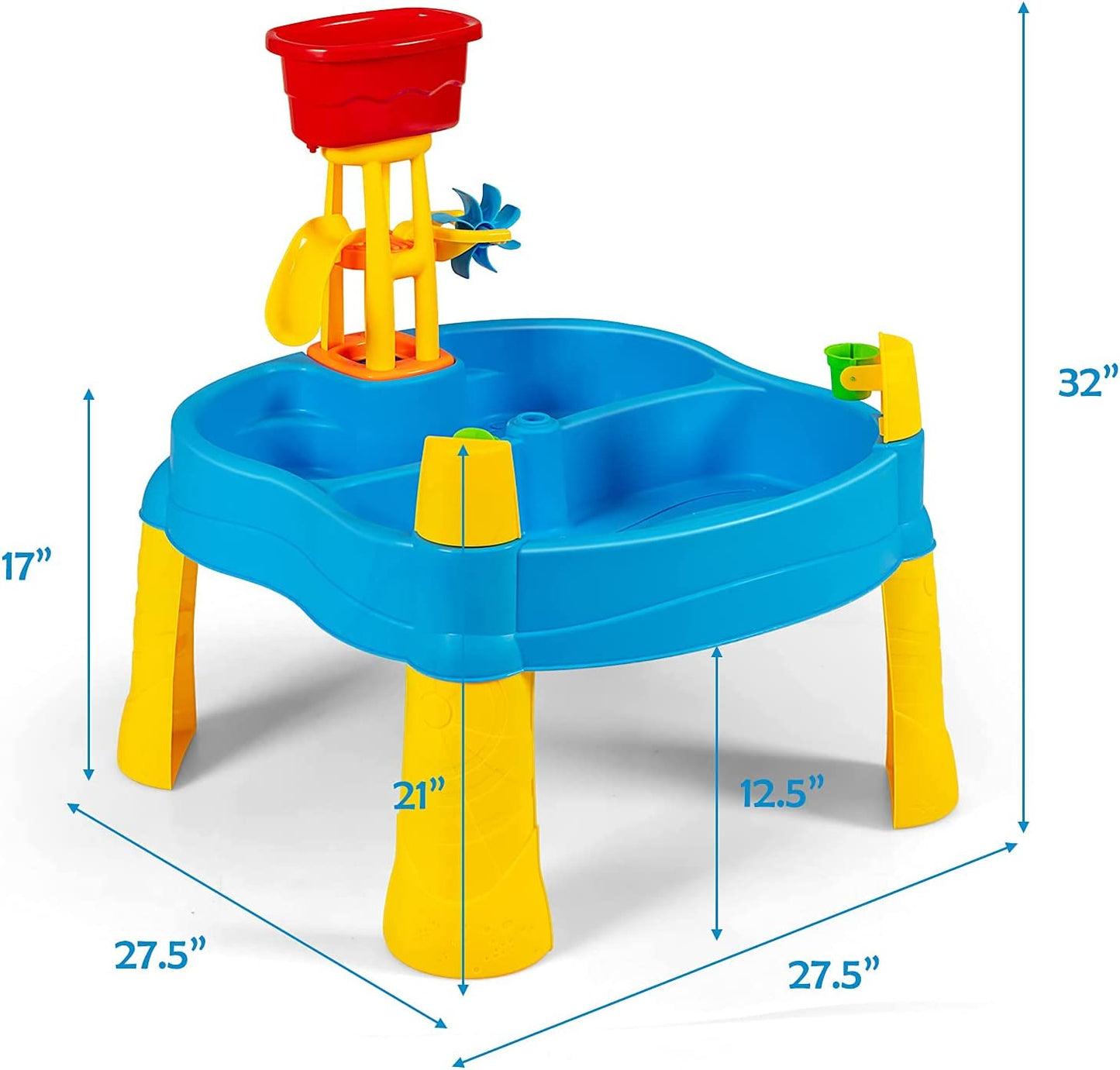 Kids Sand & Water Table, 2 in 1 Splash Water Table for Toddlers, Summer Beach Activity Play Table for Children Standing Sand Toys w/ 18 Pcs Accessories (Without Umbrella)