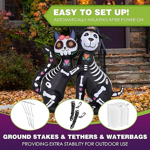 6 FT Halloween Inflatables Skeleton Black Cat and Dog Day of The Dead Outdoor Decorations, Inflatable