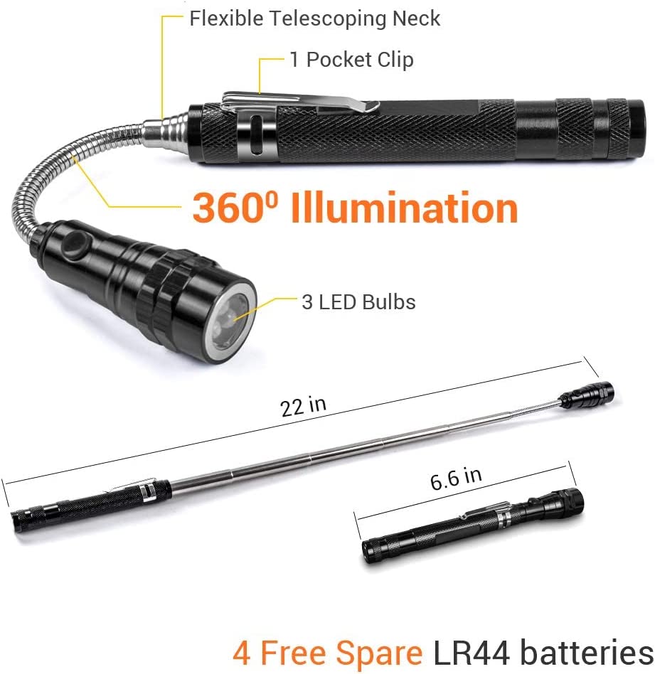 Magnet Tool Telescoping Magnetic Pickup Light,22" Extending Magnet Stick Cool, 1 Box-Black