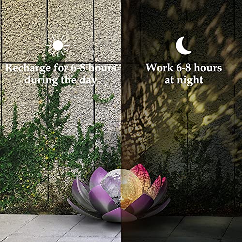 Lotus Solar Light  Garden Decor ,Waterproof LED Crackle Globe Glass Flower Light