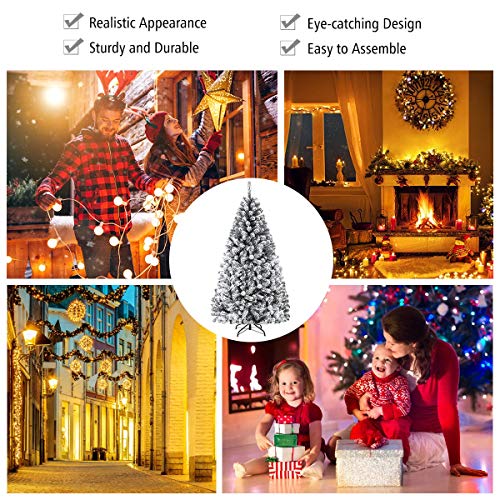 Artificial Christmas, Premium PVC Xmas Full, Flocked Snow Pine Tree with Solid Metal Stand, Ideal for Indoor and Outdoor (6FT),