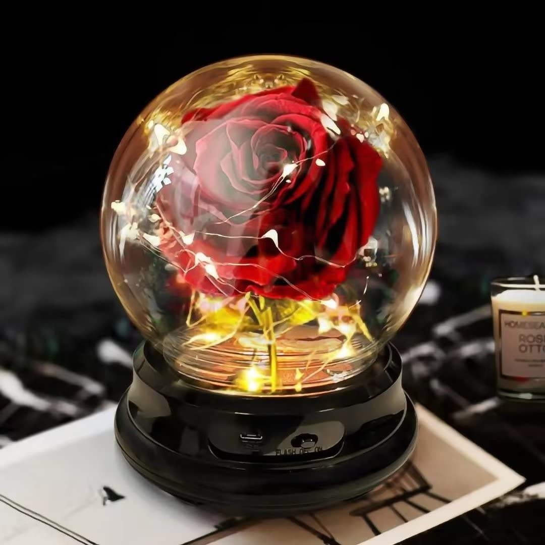 Artificial Flower Rose Light Up in A Glass Dome, Women Gifts for Her, Valentines, Anniversary, Mothers Day