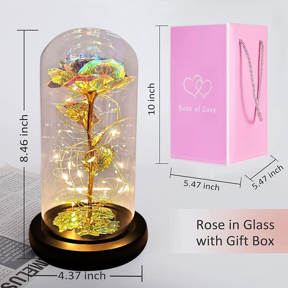 Forever Galaxy Roses Gifts, Eternal Rose, Artificial Flower Light Gift in A Glass Dome (Golden)