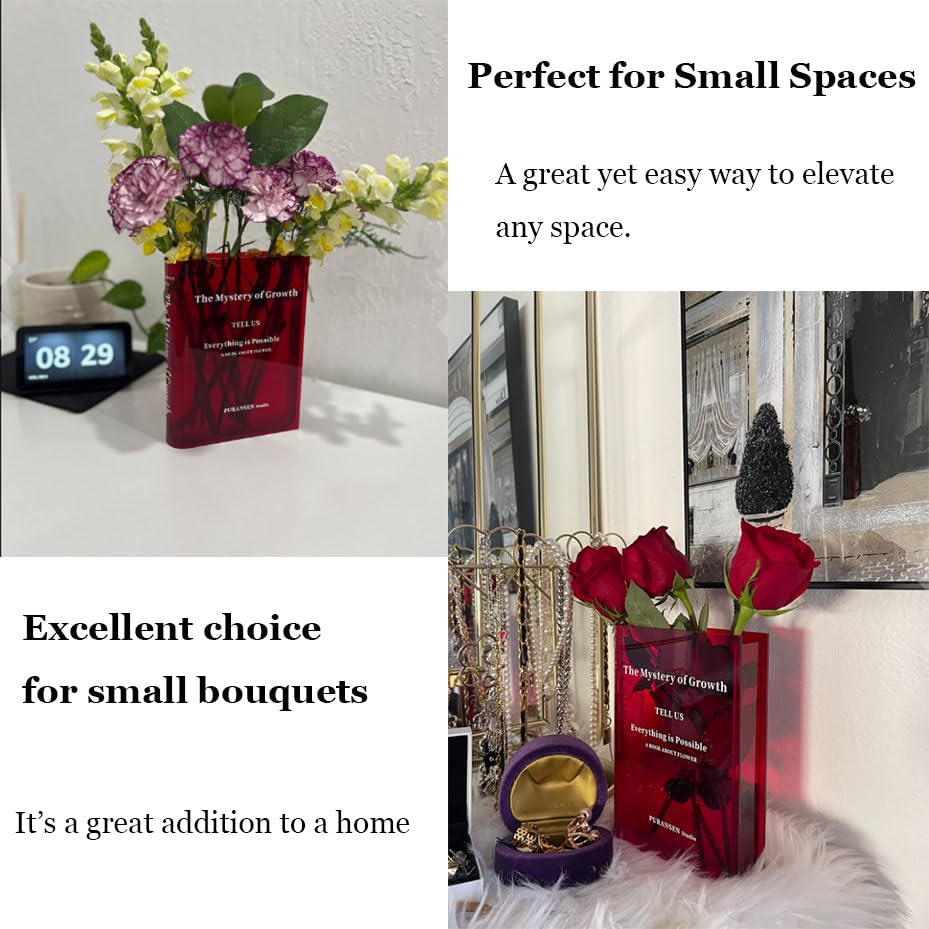 Book Vase for Flowers, Acrylic Clear Book Flower Vase, A Book About Flowers Vase, Unique Home/Bedroom