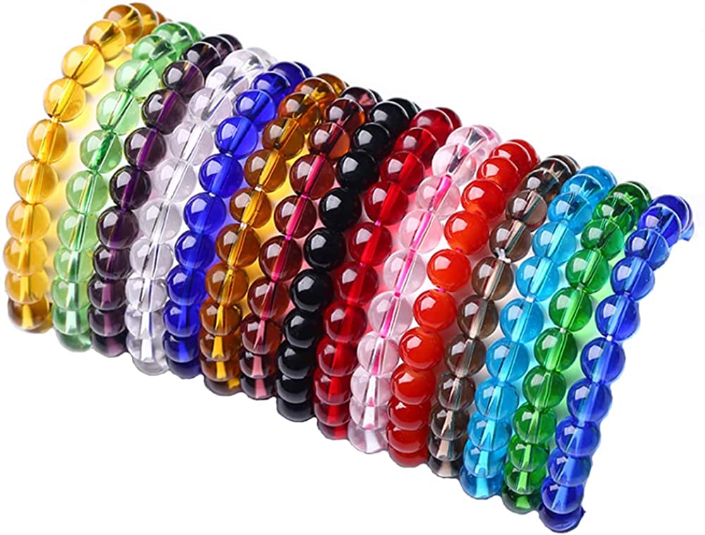 15Pcs 8mm Beaded Stretch Bracelet Handmade Round Glass Bracelet for Women Multicolor Matte Beads Elastic