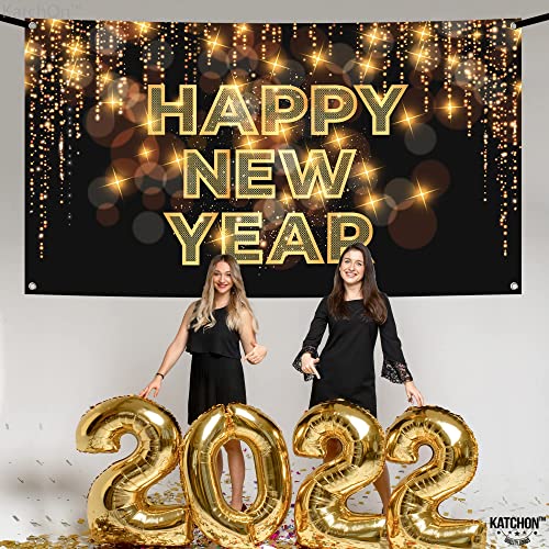 Xtra Large Happy New Year Banner - Black, 72 x 44 Inch | 2022 New Year Photo Backdrop