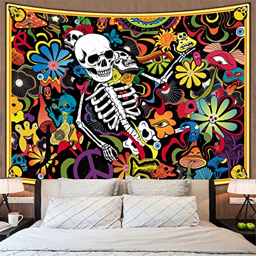 Skull Trippy Skeleton Tapestry for Wall Decoration