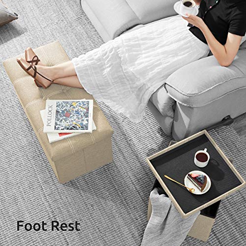 30 inches Storage Ottoman Bench, Foldable Footrest Shoe Bench w/ 80L Storage Space, Support 350lbs