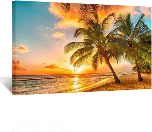 Arts Canvas Print for Home Decoration - Sunset Seascape Coco Beach Modern Painting Framed and Ready to Hang 20''x30''