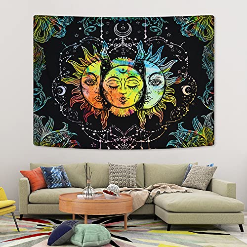 Colorful Sun and Moon Wall Moon and Stars Psychedelic Mandala Tapestry