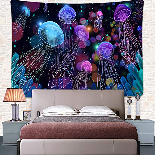 Under Sea Ocean Jellyfish Tapestry Wall Hanging Fantasy Magical Colorful Marine Life Tapestry