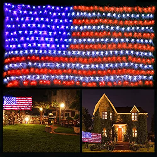 420 LED USA Flag Net Patriotic Lights Hanging Ornaments