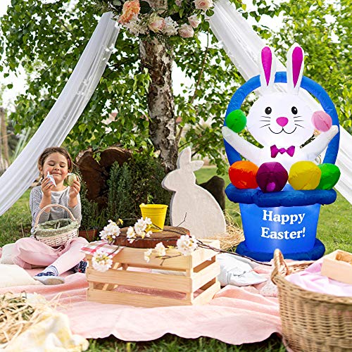 5ft Easter Inflatable Bunny in Egg Basket w/ LEDs for Home Decoration