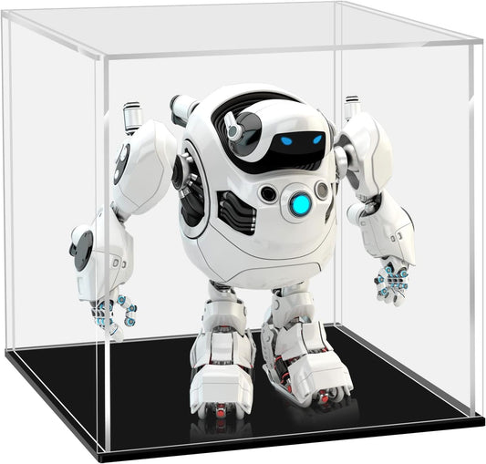 Clear Acrylic Display Case, Assemble Cube Display Box Stand with Black Base, Dustproof Protection Showcase for Collectibles Memorabilia Figurines (4.7x4.7x4.7inch; 12x12x12cm)