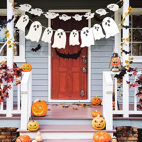 2 Pack White Halloween Hanging Ghost Banner Garland for Haunted House