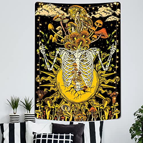 Mushroom Skeleton Tapestry Moon Hippie Plants Starry Sky Cloud Vertical Vines