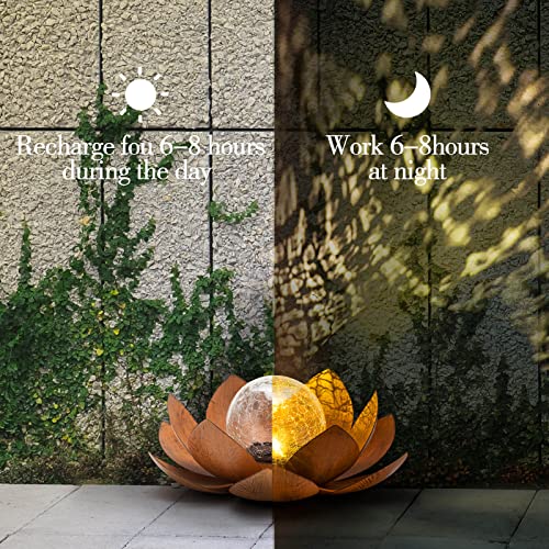 Lotus Solar Light  Garden Decor ,Waterproof LED Crackle Globe Glass Flower Light