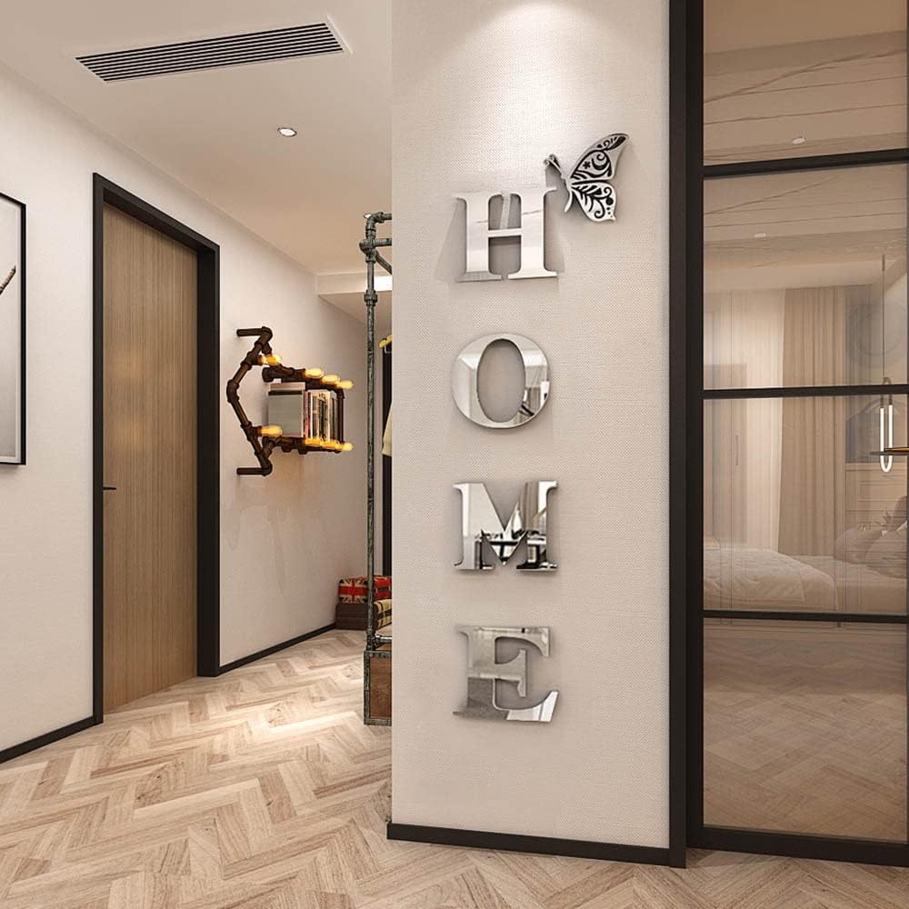 Home Wall Decor Letter Signs Acrylic Mirror Wall Stickers Wall Decorations for Living Room Bedroom Home Decor Wall Decals (Silver, 47.2 X 15.7)