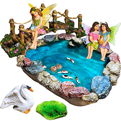 Fairy Garden Fish Pond Kit - Miniature Bridge Set of 6 pcs Fairy Garden Figurines & Accessorie