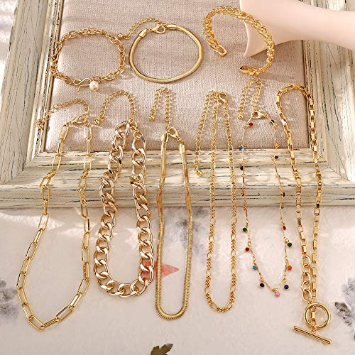 Gold Chain Necklace & Bracelet Sets for Women