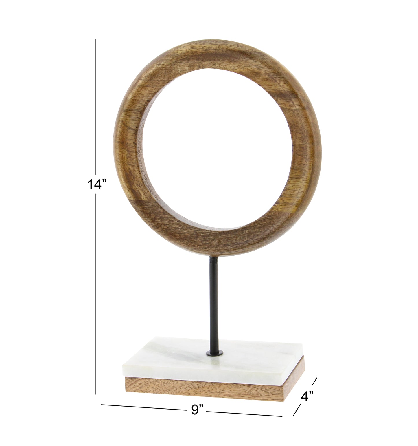 Contemporary Mango Wood And Marble Ring Sculpture, Brown