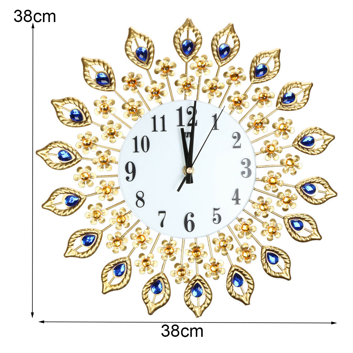 15" Large 3D Wall Clock Watch  w/ Peacock Diamonds for Home Decoration