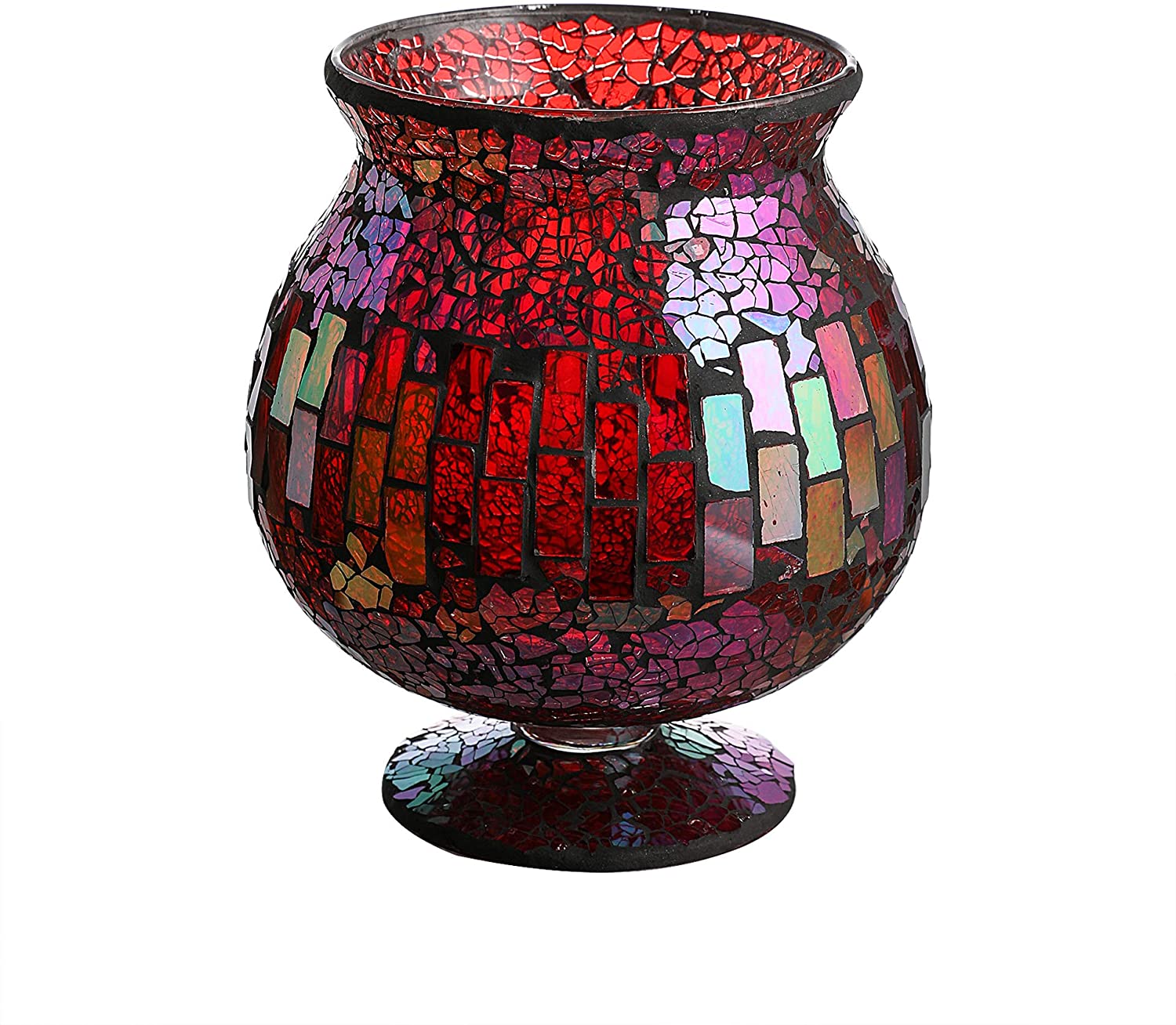 6.5 X 7 Inches Mosaic Glass Vase Hurricane (Red)