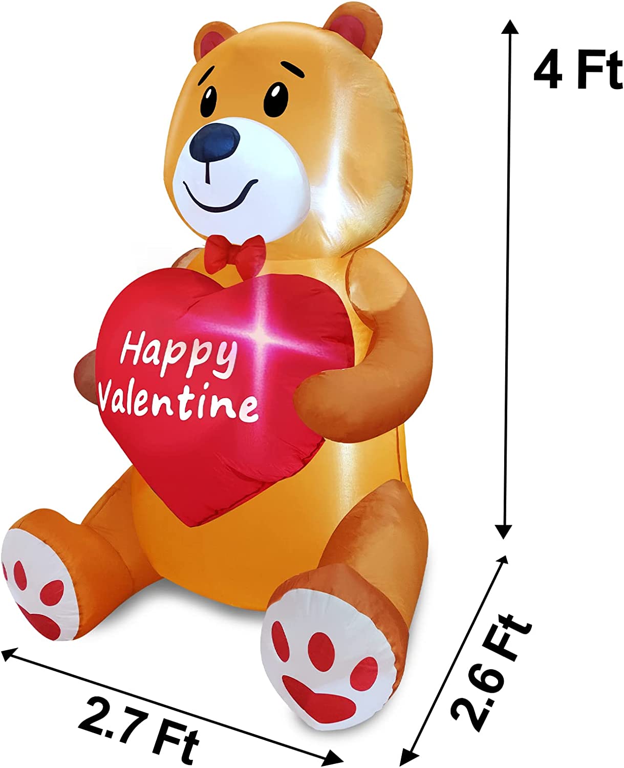 4 Ft Valentine's Day Inflatable Outdoor Teddy Bear Holds Love Heart LED Lighted