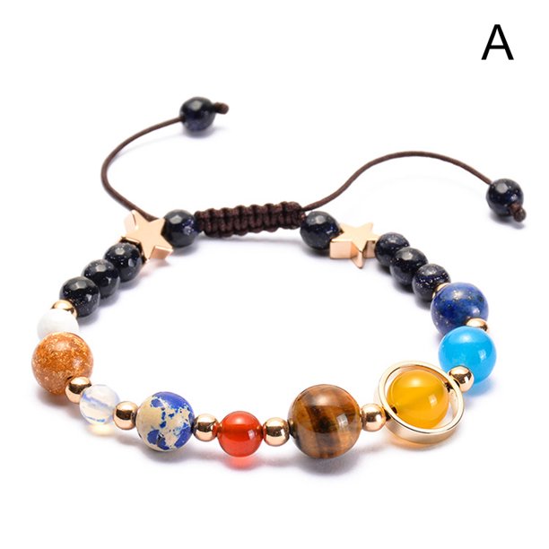 The Eight Planets Bracelet Universe Galaxy Solar System Bracelet Natural Beads Stone, A