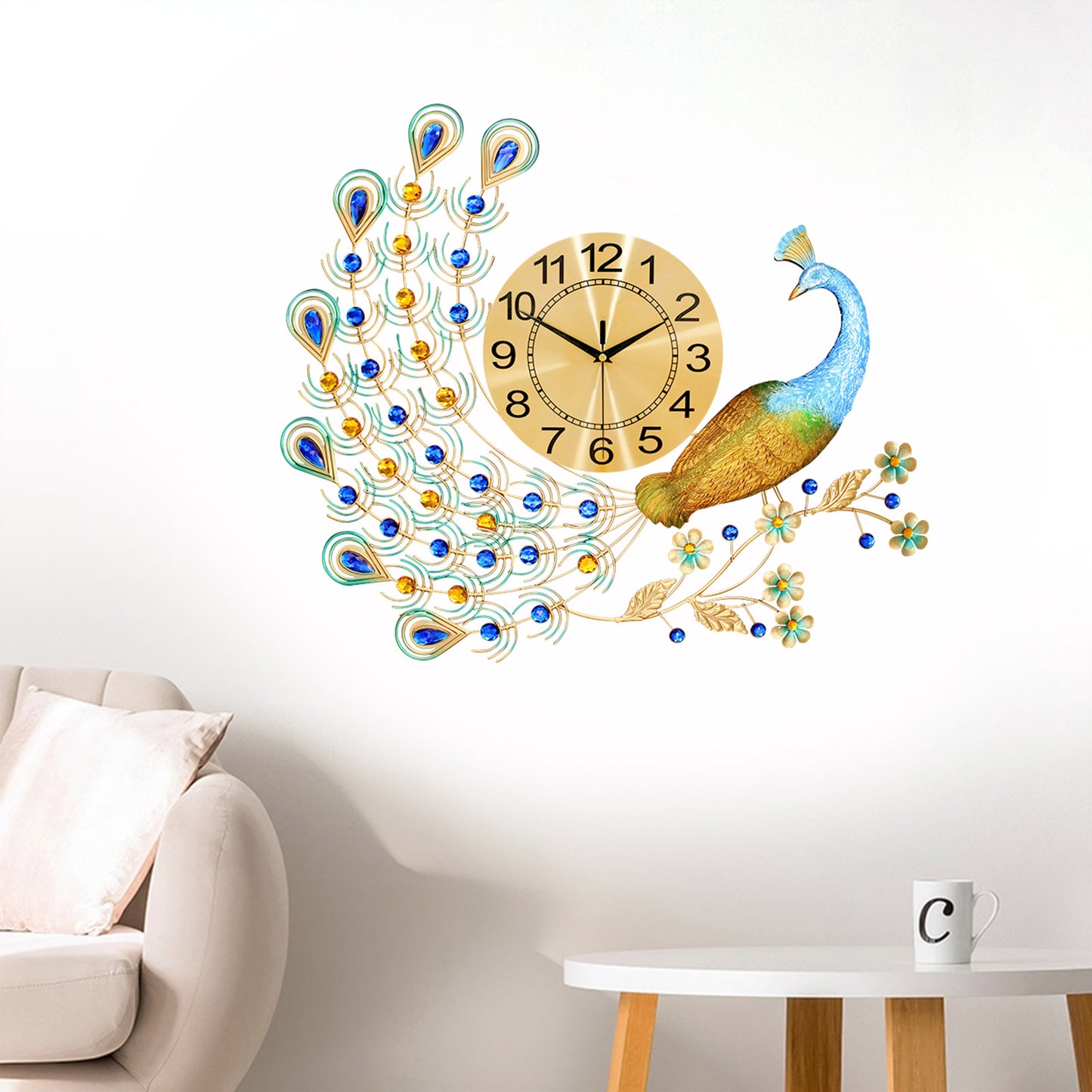 Pea-Cock Wall Clocks Luxury 3D Crystal Quartz Home Decoration