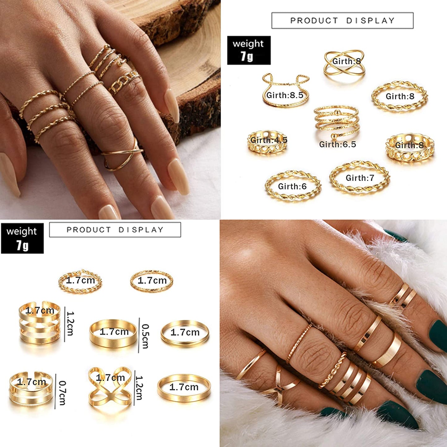 65PCS Bohemian Knuckle Ring Midi Hollow Silver Gold Vintage Stackable Ring Set