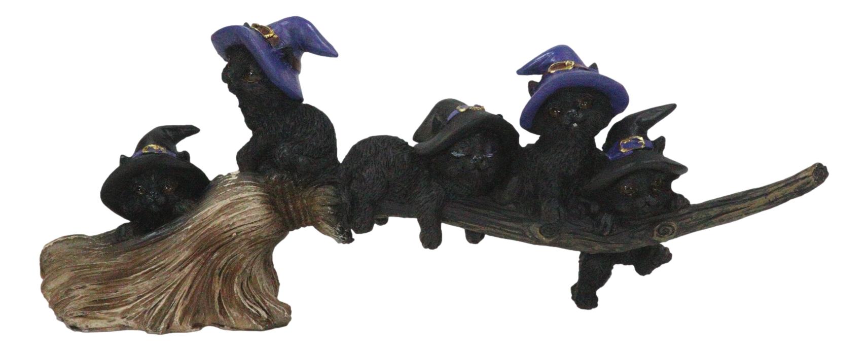 Halloween 5 Black Kitten Cats w/  Witch Hat  Figurine