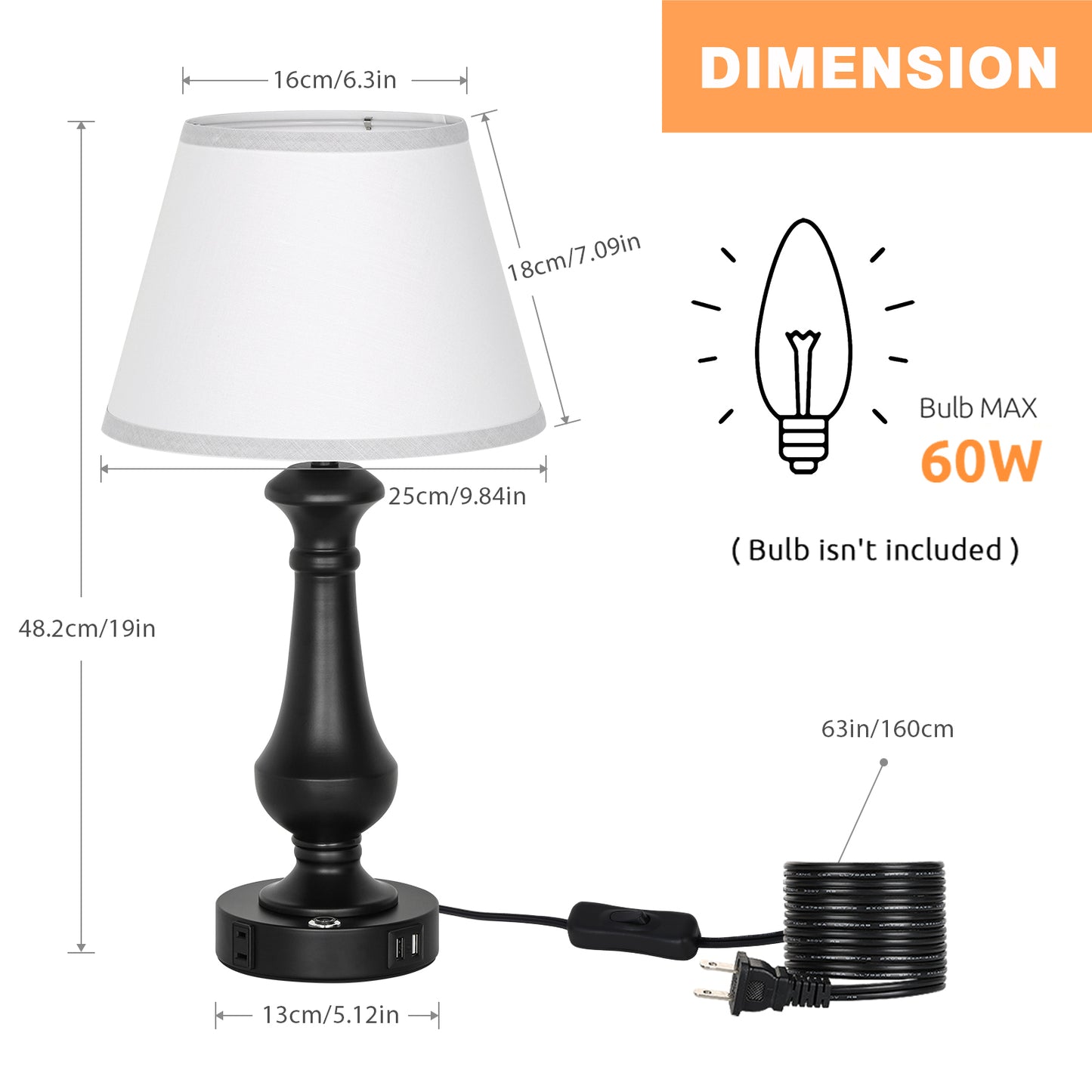 Set of 2 Dimmable Touch Control Nightstand w/ USB Charging Ports