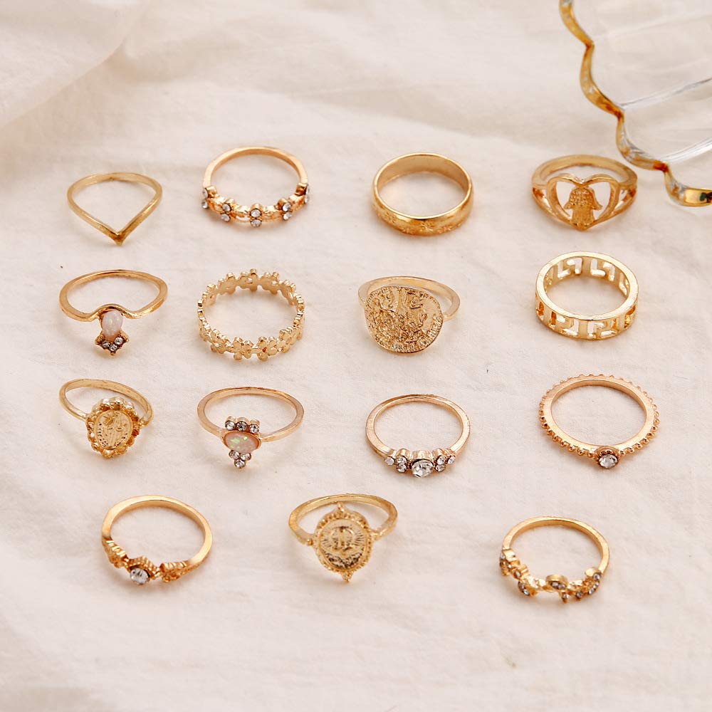 15 Packs Woman Stackable Boho Vintage Rings Set