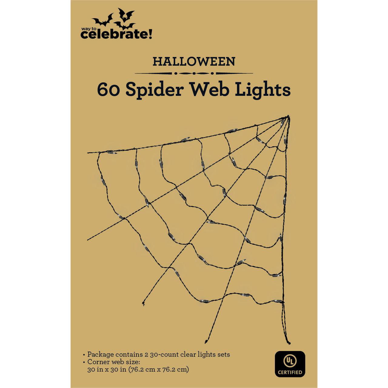 Halloween 30-Count Spider Web Lights, w/ Clear Lights, 2-Pack