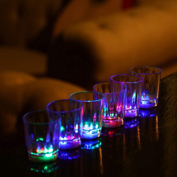 Set 24 Shot Glasses - Plastic 2 oz LED Blinking Barware