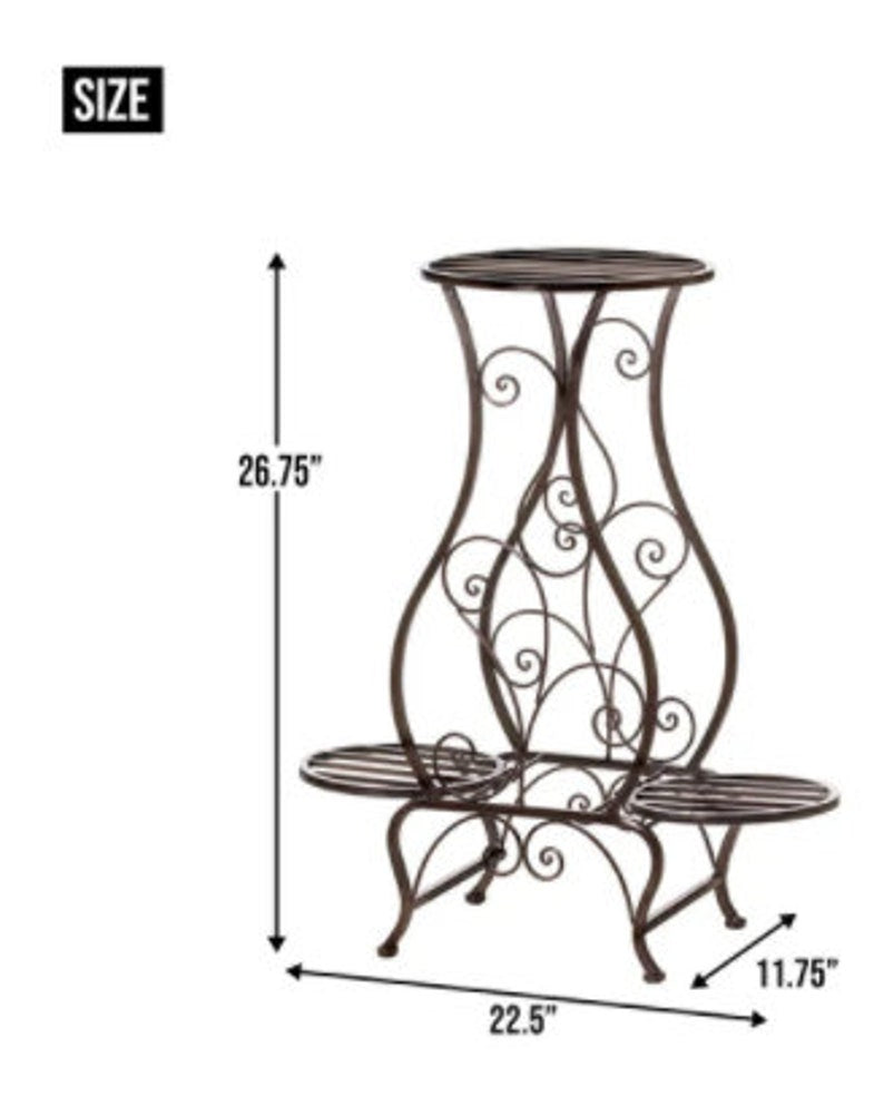 27" Triple Plant Stand Hour Glass Antique Finish